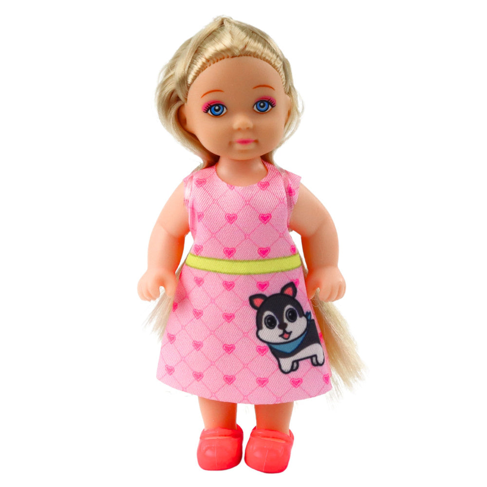 Mini lutka za igru sa psom i mačkicom, te dodacima - 12 cm - roza