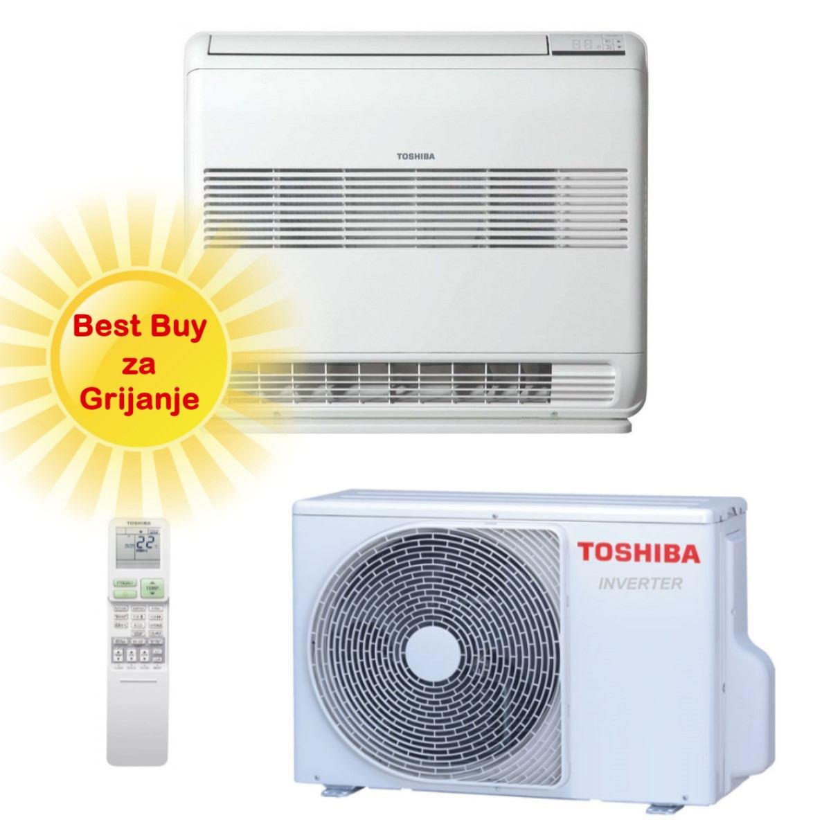 TOSHIBA KLIMA UREĐAJ 5kW RAS-B18J2FVG-E/RAS-18J2AVSG-E - Podna/parapetna Inverter, do 50m2, A++, R-32