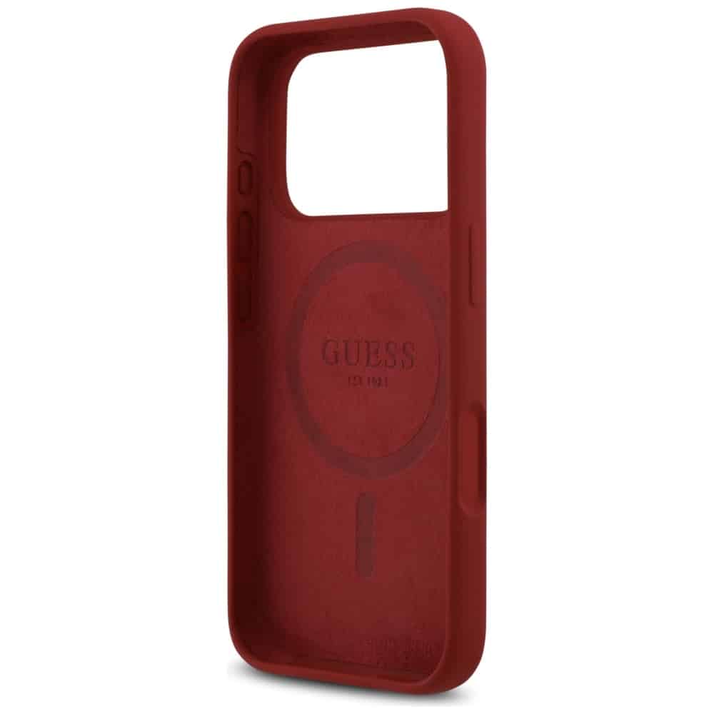 Guess MagSafe kryt s kovovým logem a nápisem (GUHMP17XSMBSLM) pro iPhone 17 Pro Max – purpurová