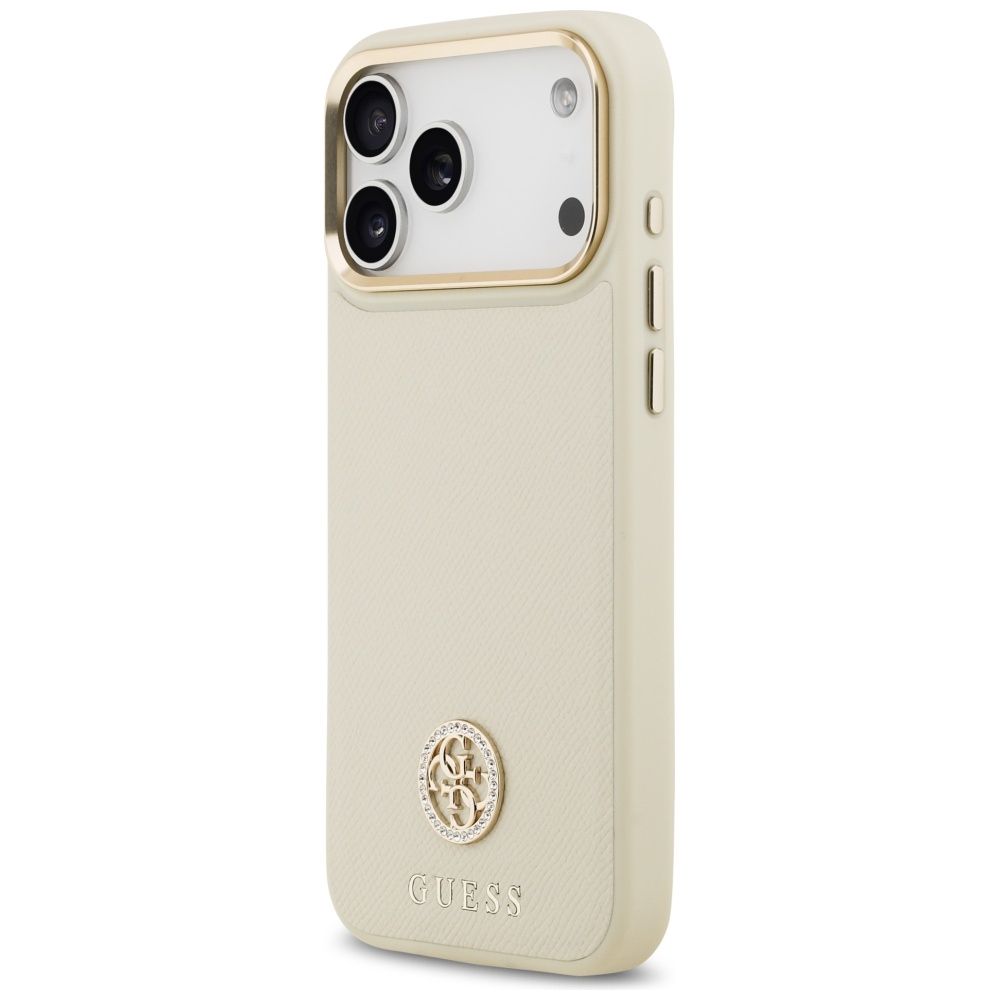 GUESS maskica za iPhone 17 Pro kompatibilna s MagSafe (PU s logom od zrnaste strass tkanine) bež