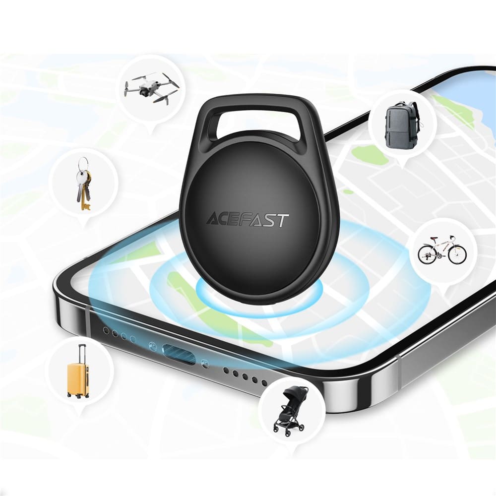 Acefast (4 kom) Pametni tracker kompatibilan s Apple Find My (samo za iOS) s vrpcom za mobitel - Crni