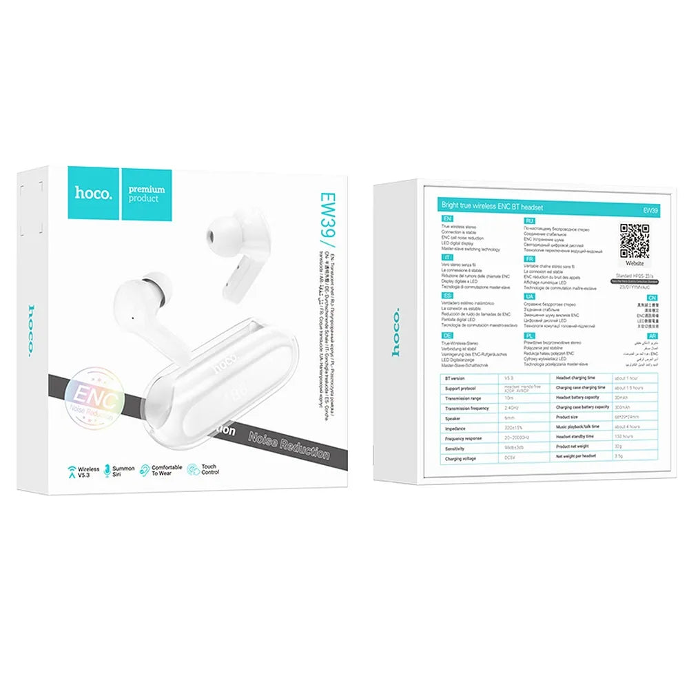 HOCO bezdrátová / bluetooth stereo sluchátka TWS Bright true ENC EW39 bílá