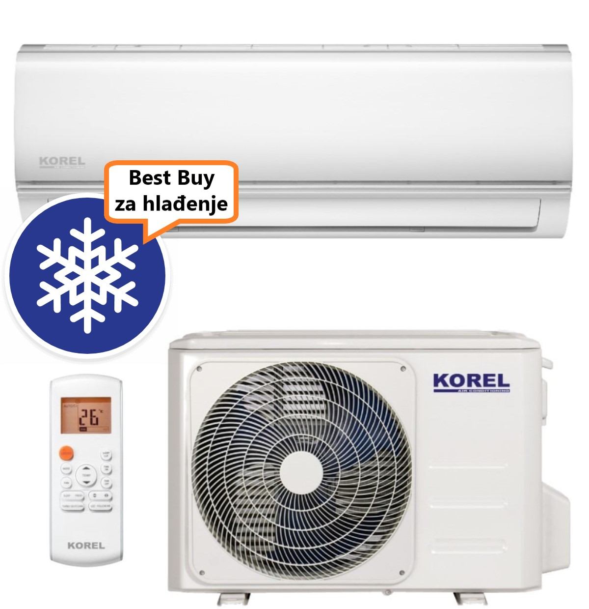 KOREL KLIMA UREĐAJ 7kW KOR32-24HFN8-IX/KOR32-24HFN8-OX - NEXO, za prostor do 70m2, A++ energetska klasa, Wi-Fi, R32