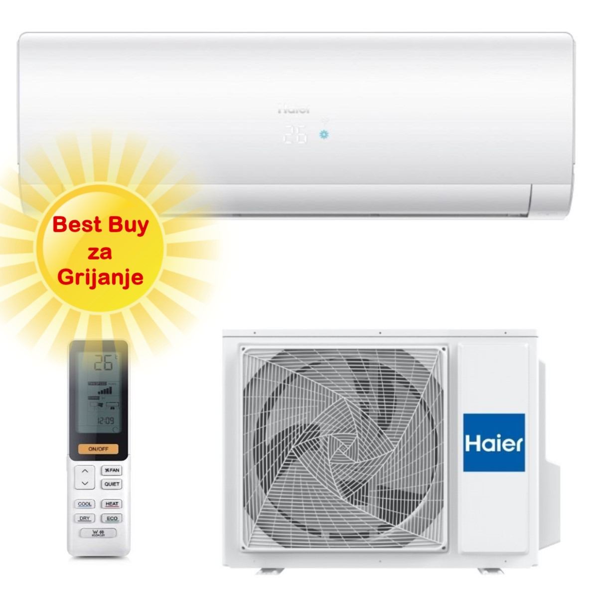 HAIER KLIMA UREĐAJ 3,5kW AS35S2SF1FA-WH/1U35S2SM1FA - Flexis Plus, za prostor do 35m2, A+++ energetska klasa