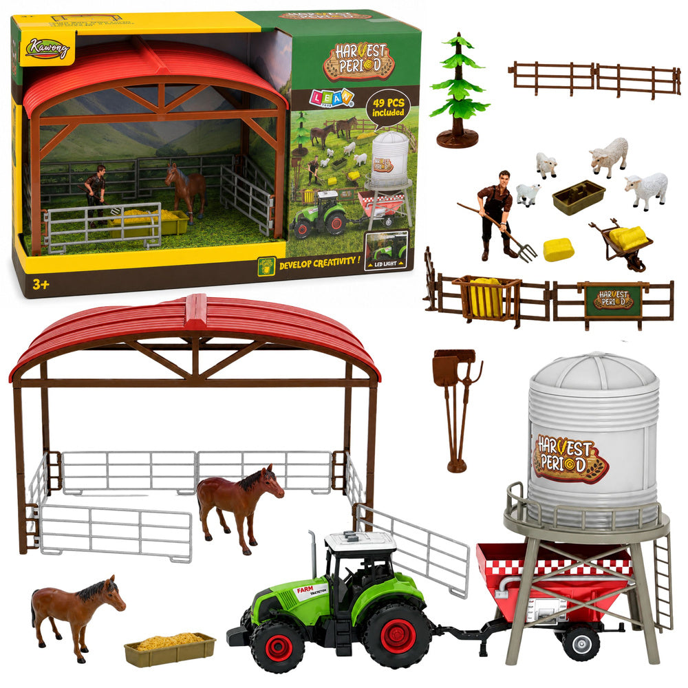 Farm set with Tractor Stable Silo Figures Animals Tools 49 pcs.