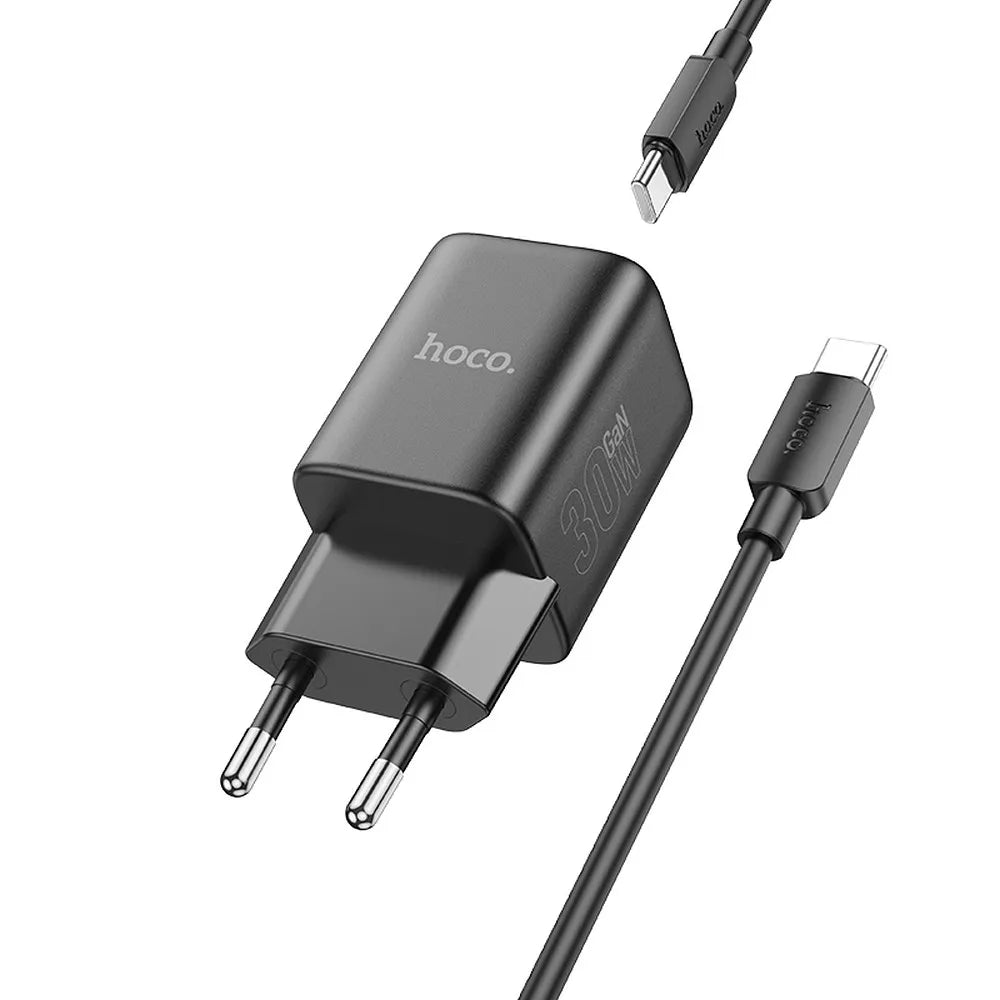 HOCO tip C zidni punjač + tip C na tip C kabel PD QC 30W GaN N43 crna