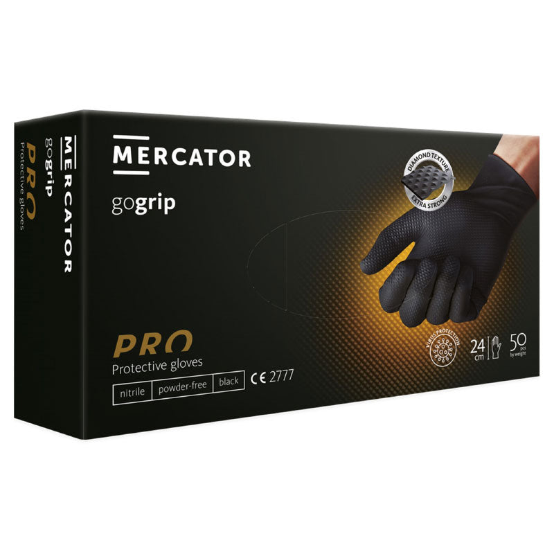 Jednokratne rukavice MERCATOR GOGRIP PRO crne bez pudera 50 kom - XL