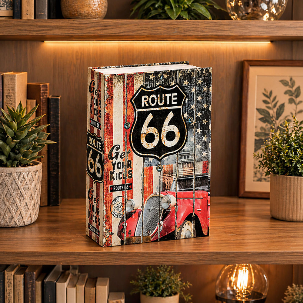Sef u obliku knjige s natpisom Route 66