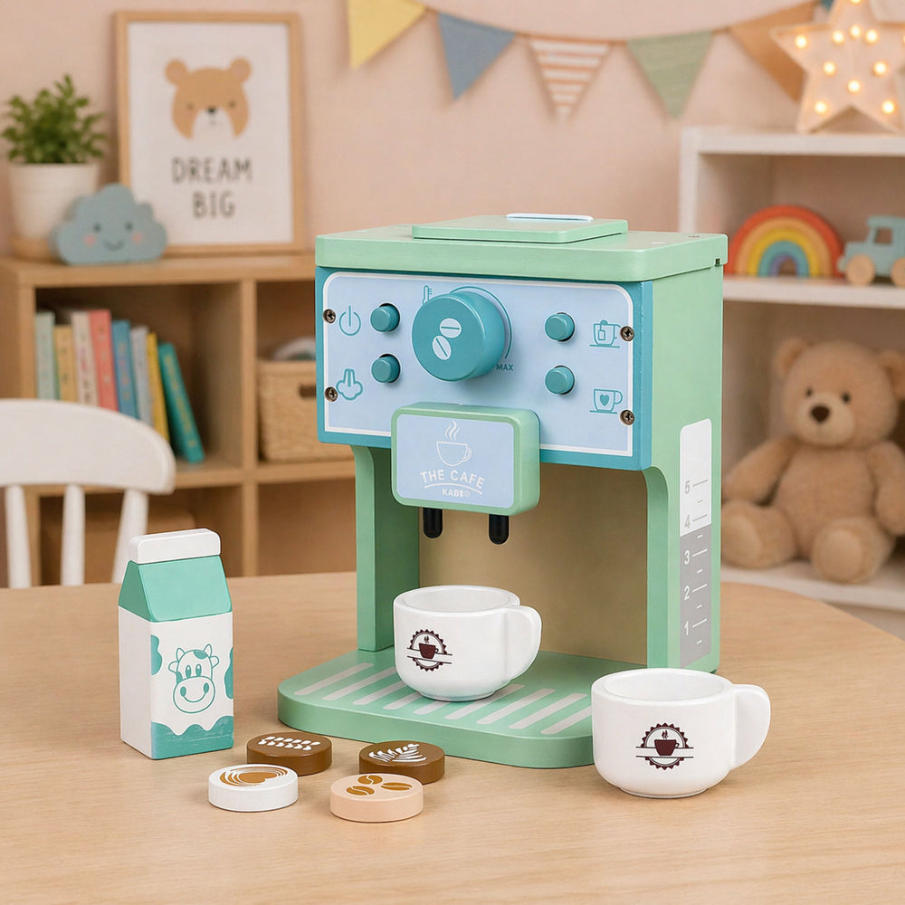 Wooden Set of Coffee Maker, Cups, Milk, Accessories for Children