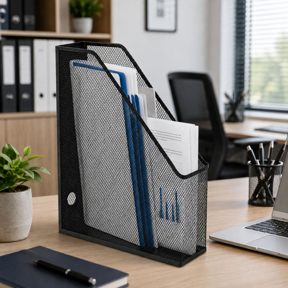 Metal Office Organizer Stand for Documents and Folders, Vertical, Black, A4