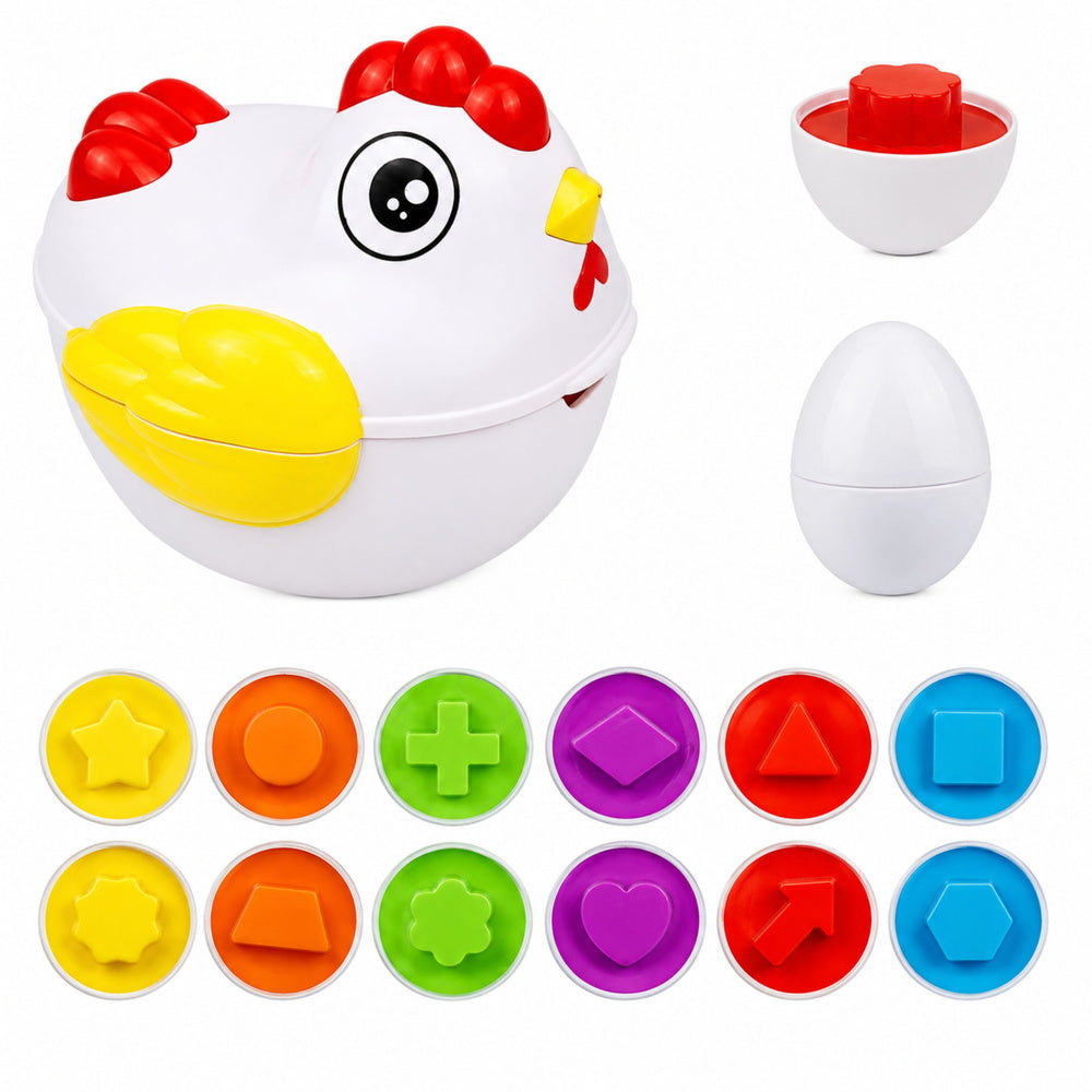 Educational Hen 12 Egg Sorter Learning Shapes Colors Set