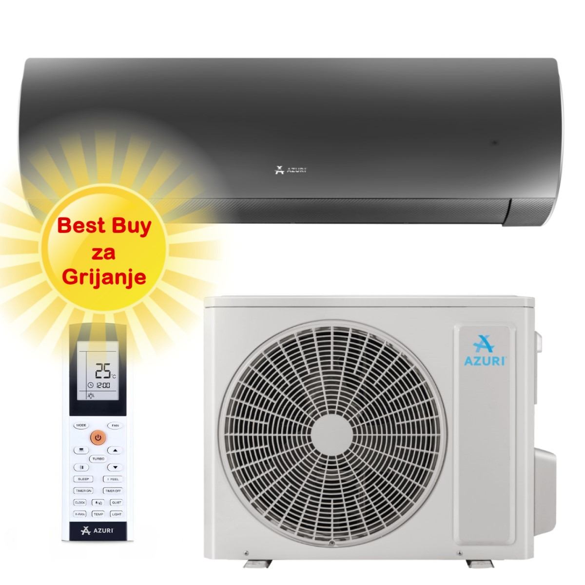 AZURI KLIMA UREĐAJ 3,5kW AZI-WO35VB - Crna Supra Inverter, za prostor do 35m2, A++ energetska klasa, Wi-Fi, R-32