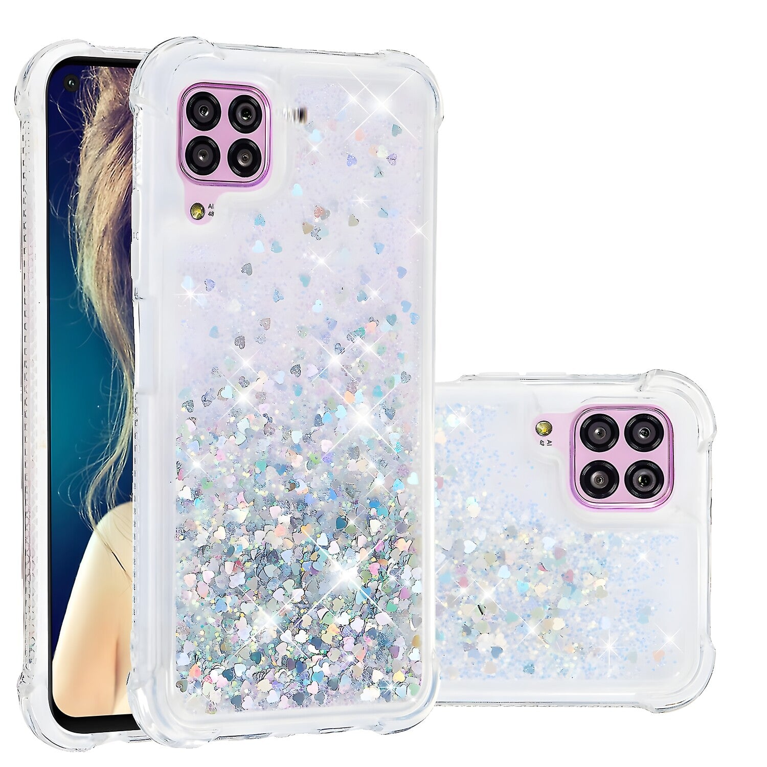 Futrola s tekućim šljokicama za Huawei P40 Lite - Srebrna KP26717
