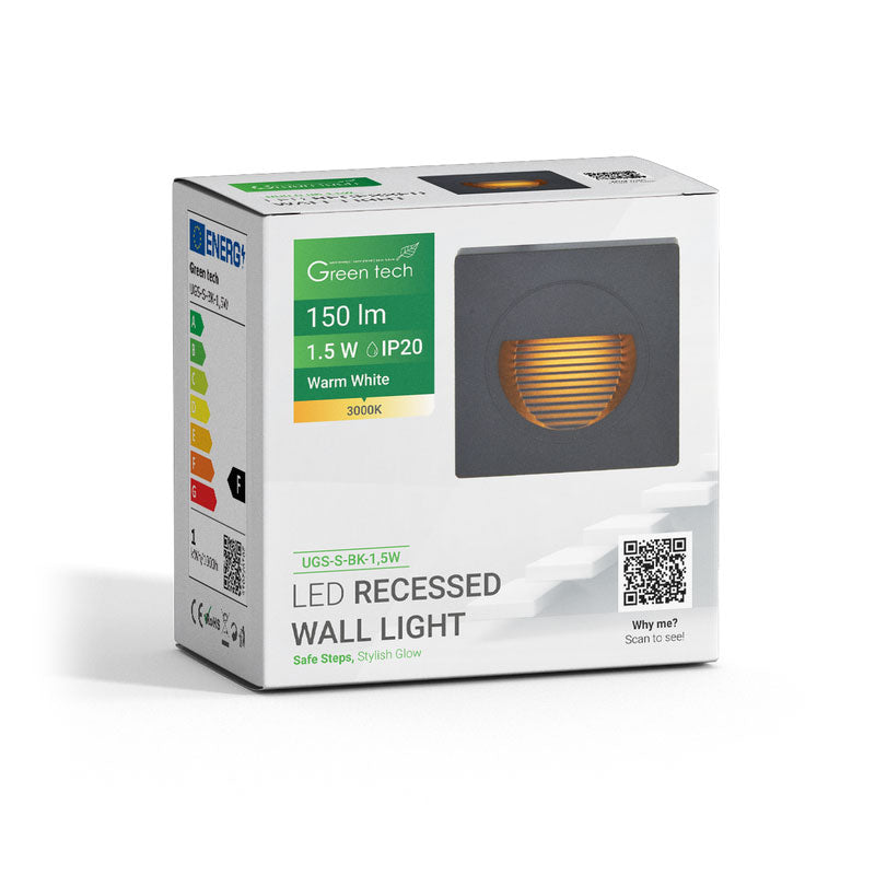 LED ugradna zidna svjetiljka Green Tech 1,5W, 3000K IP20, crna