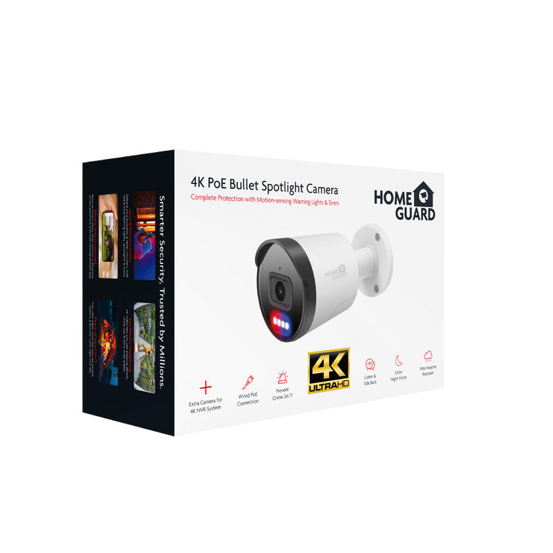 Homeguard 4K POE Bullet Spotlight kamera, svjetlosno/zvučni alarm