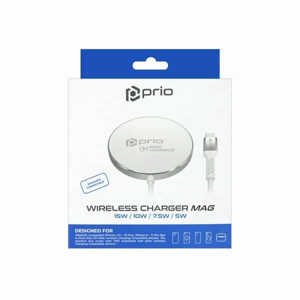 PRIO 15W brezžični polnilnik MagSafe (USB C) srebrn