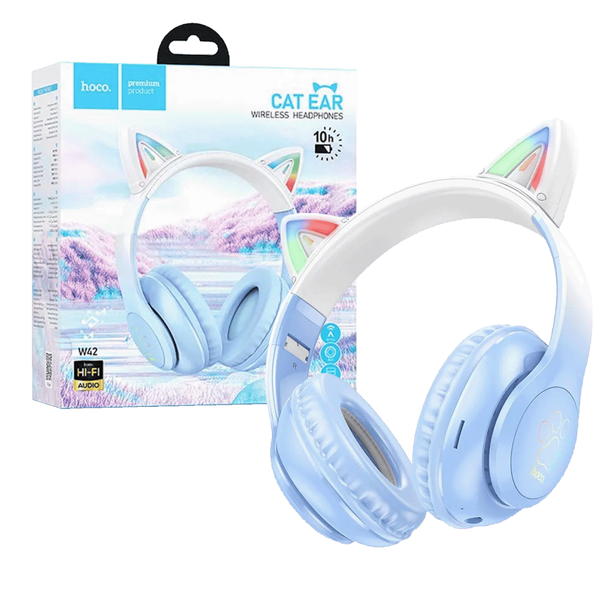 hoco. Slušalice bežične sa mikrofonom, Bluetooth - W42 Cat Ears, Crystal Blue