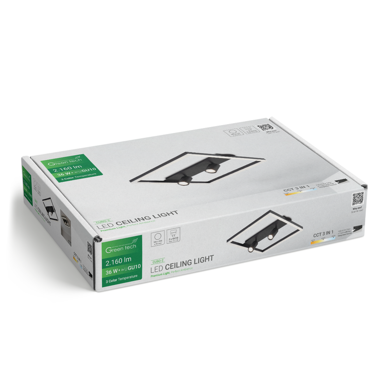 Stropna dekorativna svjetiljka Green Tech 36W, 3CCT + 2 x SPOT GU10