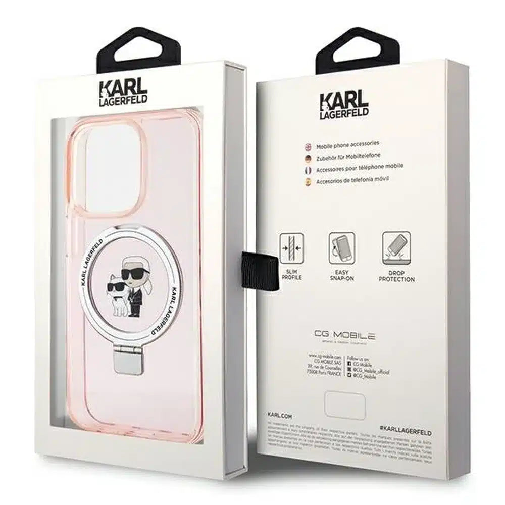 Originalna maska KARL LAGERFELD Hardcase za iPhone 15 Pro Max (Magsafe / Ringstand KC / roza)