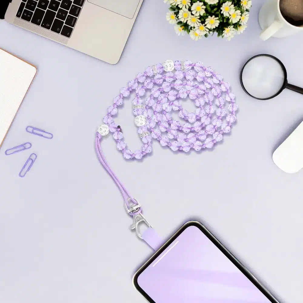 Privjesak za telefon CRYSTAL DIAMOND / dužina kabla 74cm (37cm u omči) / oko vrata ljubičasta