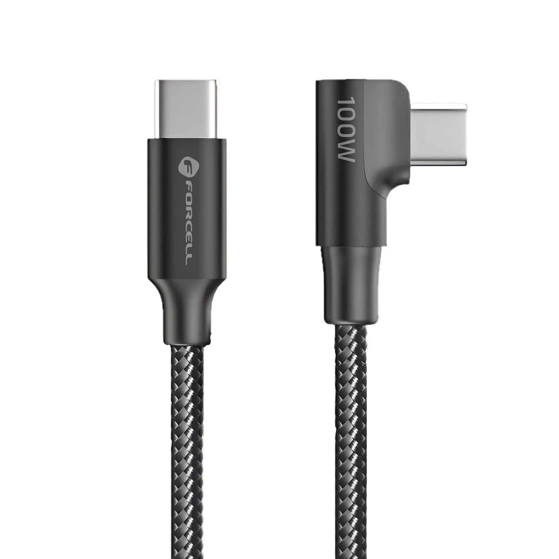 Kabel USB C na USB C Forcell F-Energy QC4.0 PD 5A 100W kutni kabel 120 cm - crni