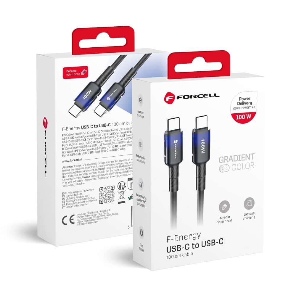 USB-C na USB-C kabel QC4.0 PD 5A 100W Forcell F-Energy Gradient 1 m crni