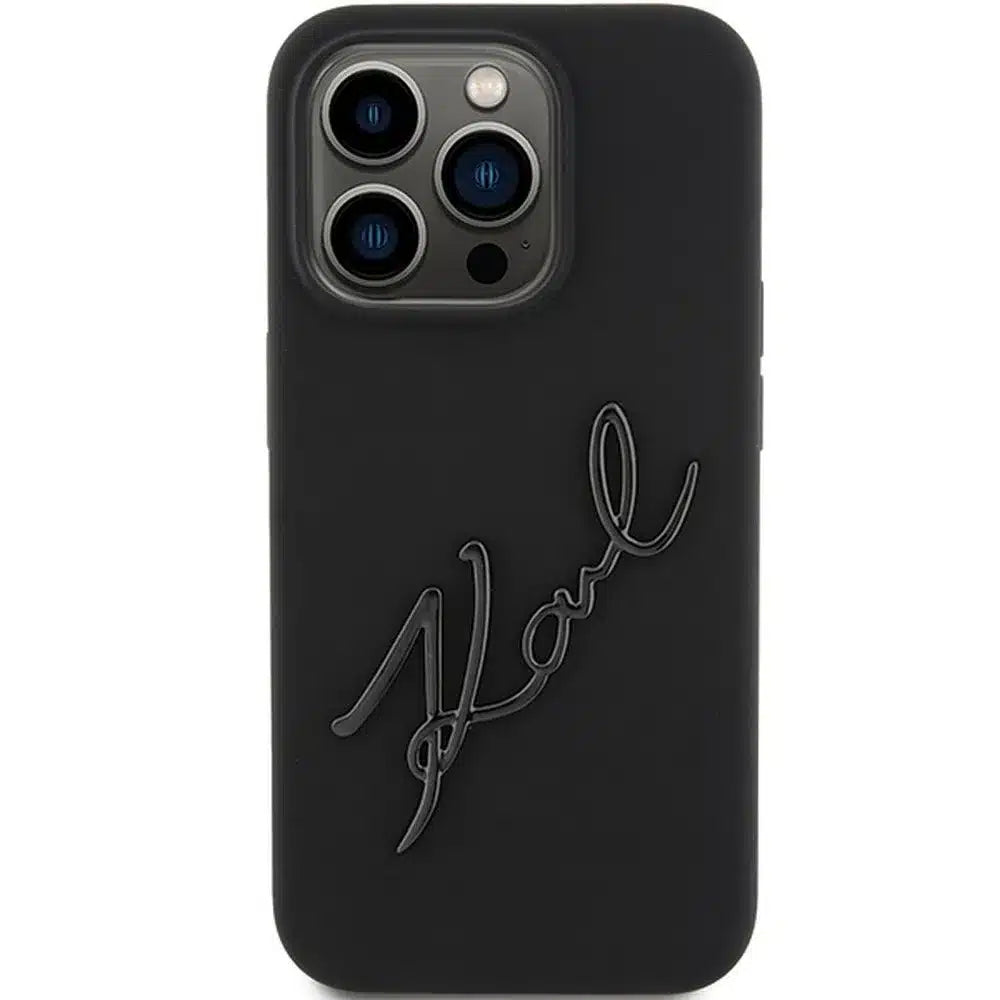 Originální pouzdro KARL LAGERFELD Hardcase pro iPhone 15 Pro Max (Silikonové Karl Script Logo / černé)