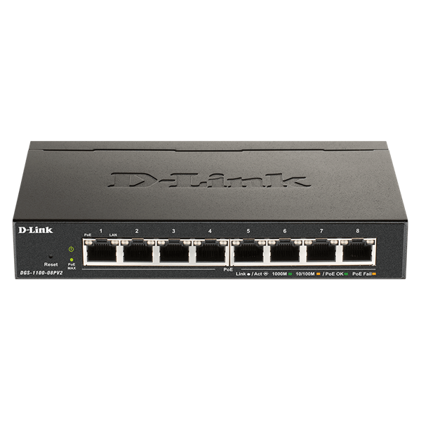 D-Link DGS-1100-08V2 Upravljano L2 Gigabit Ethernet (10/100/1000) Crno