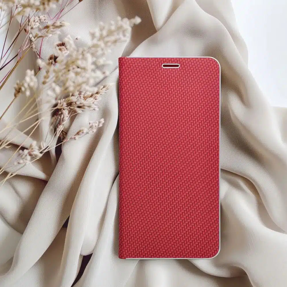 Pouzdro LUNA Book Carbon pro XIAOMI Redmi Note 13 4G červené