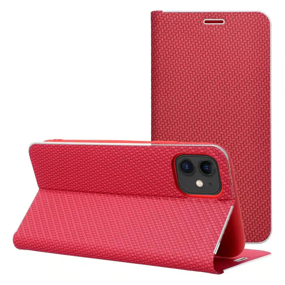 LUNA Book Carbon pouzdro pro iPhone 11 červené