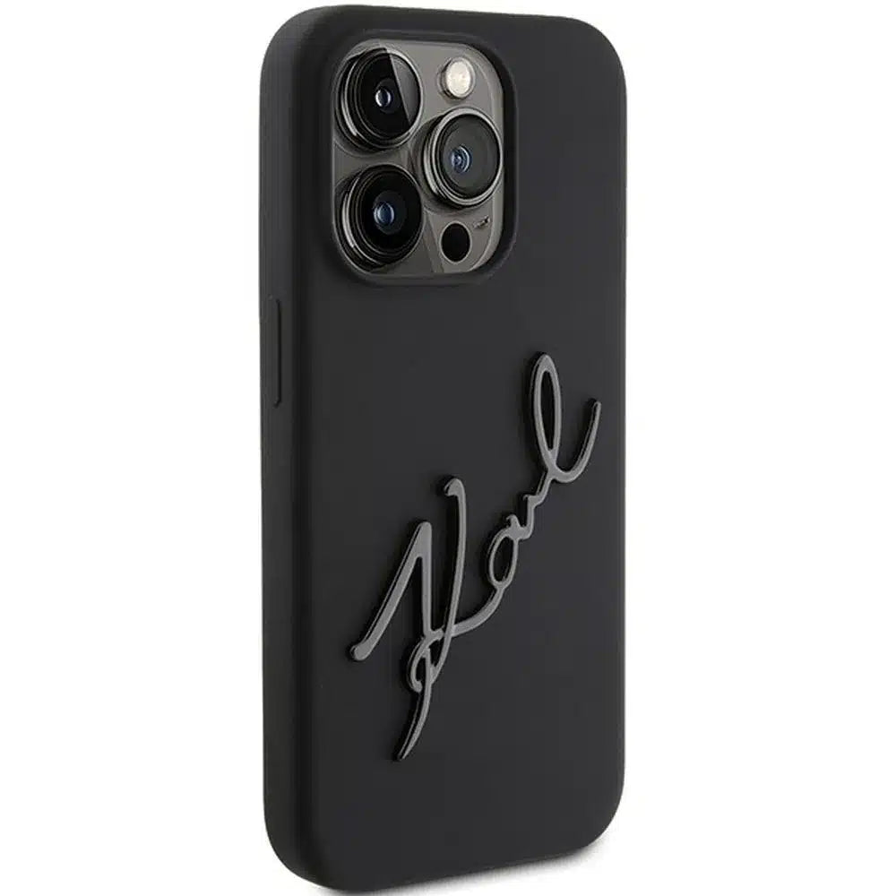 Originální pouzdro KARL LAGERFELD Hardcase pro iPhone 15 Pro Max (Silikonové Karl Script Logo / černé)