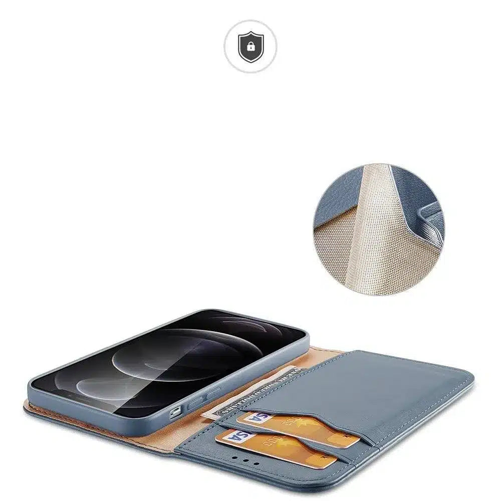 DUX DUCIS Hivo – kožna torbica novčanik za Apple iPhone 13 Pro plava