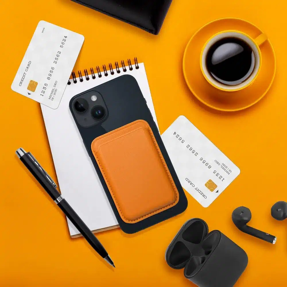 Kožený Mag Wallet oranžová magnetická peněženka