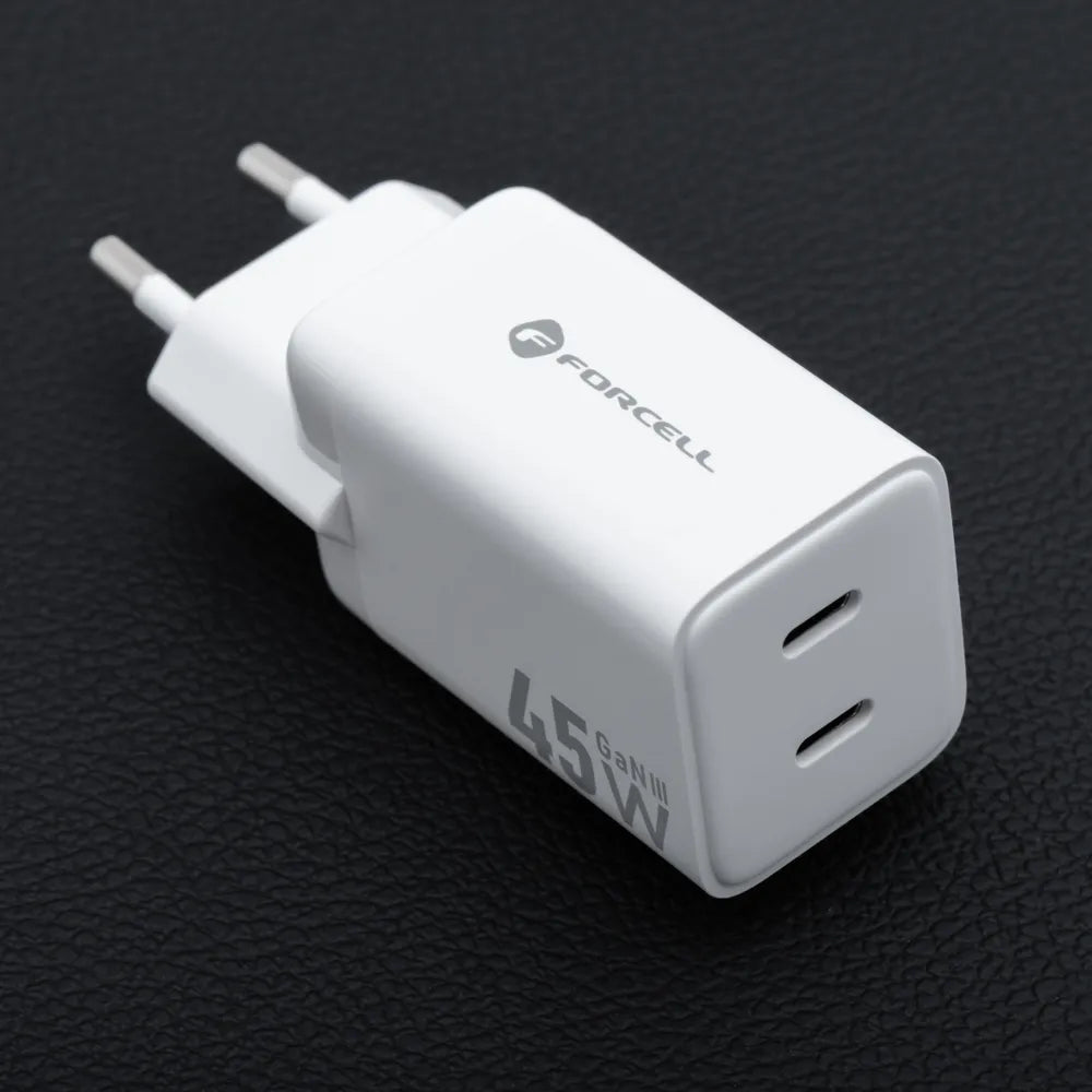 Punjač za telefone Forcell F-Energy Mini GaN III 2 x USB C PD QC4.0 45W VT-36B bijeli