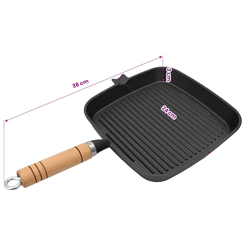 Grill Tava s Drvenom Ručkom Lijevano Željezo 20x20 cm