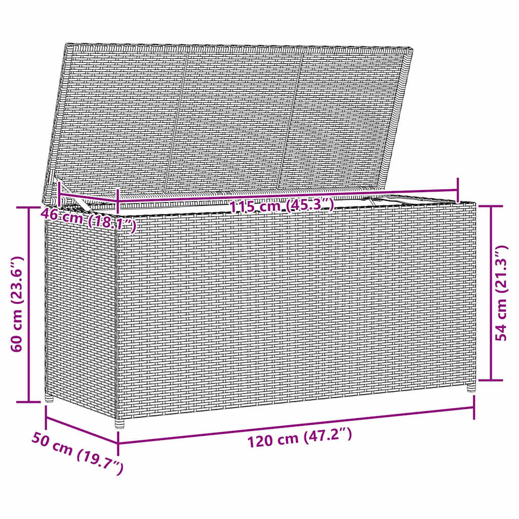 Vrtna kutija za pohranu crna 120 x 50 x 60 cm od poliratana