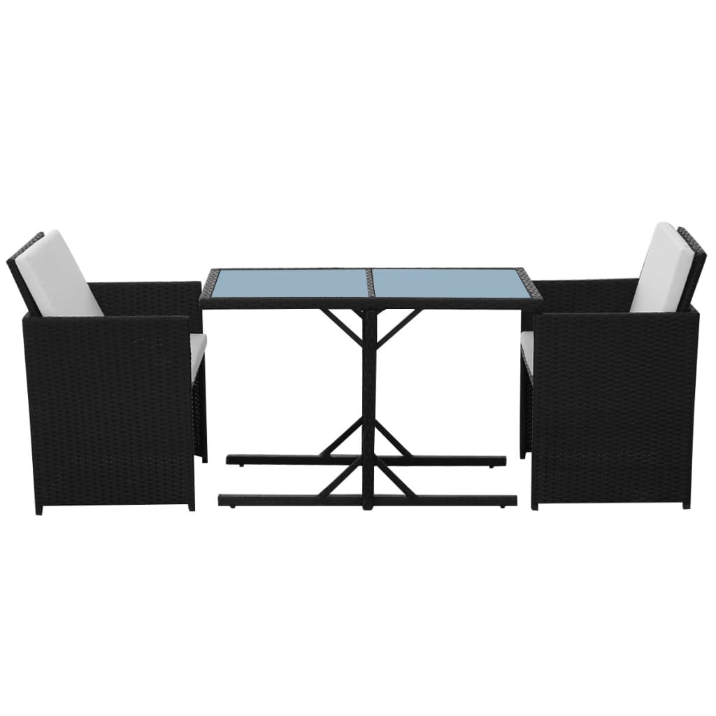 3-dijelni bistro set od poliratana s jastucima crni