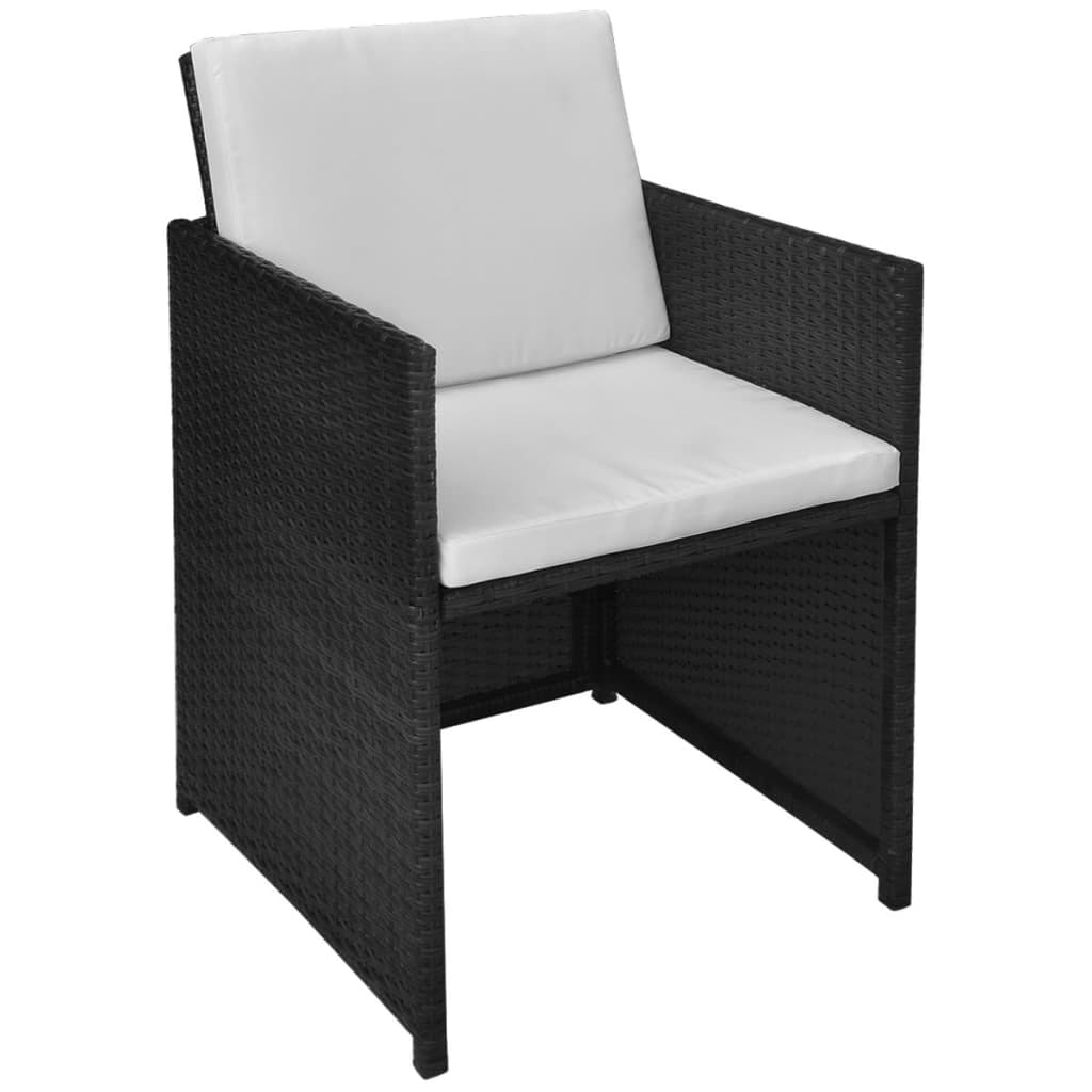 3-dijelni bistro set od poliratana s jastucima crni
