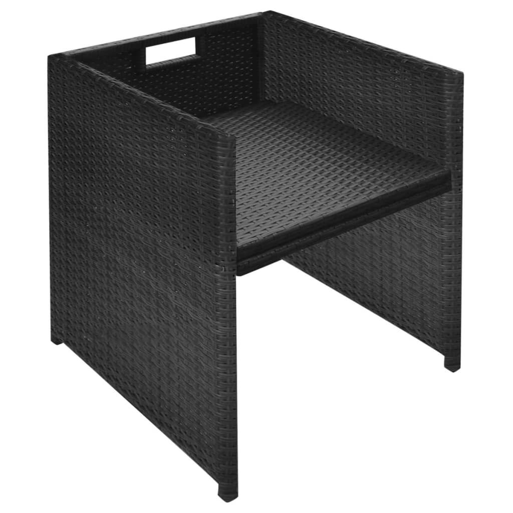 3-dijelni bistro set od poliratana s jastucima crni
