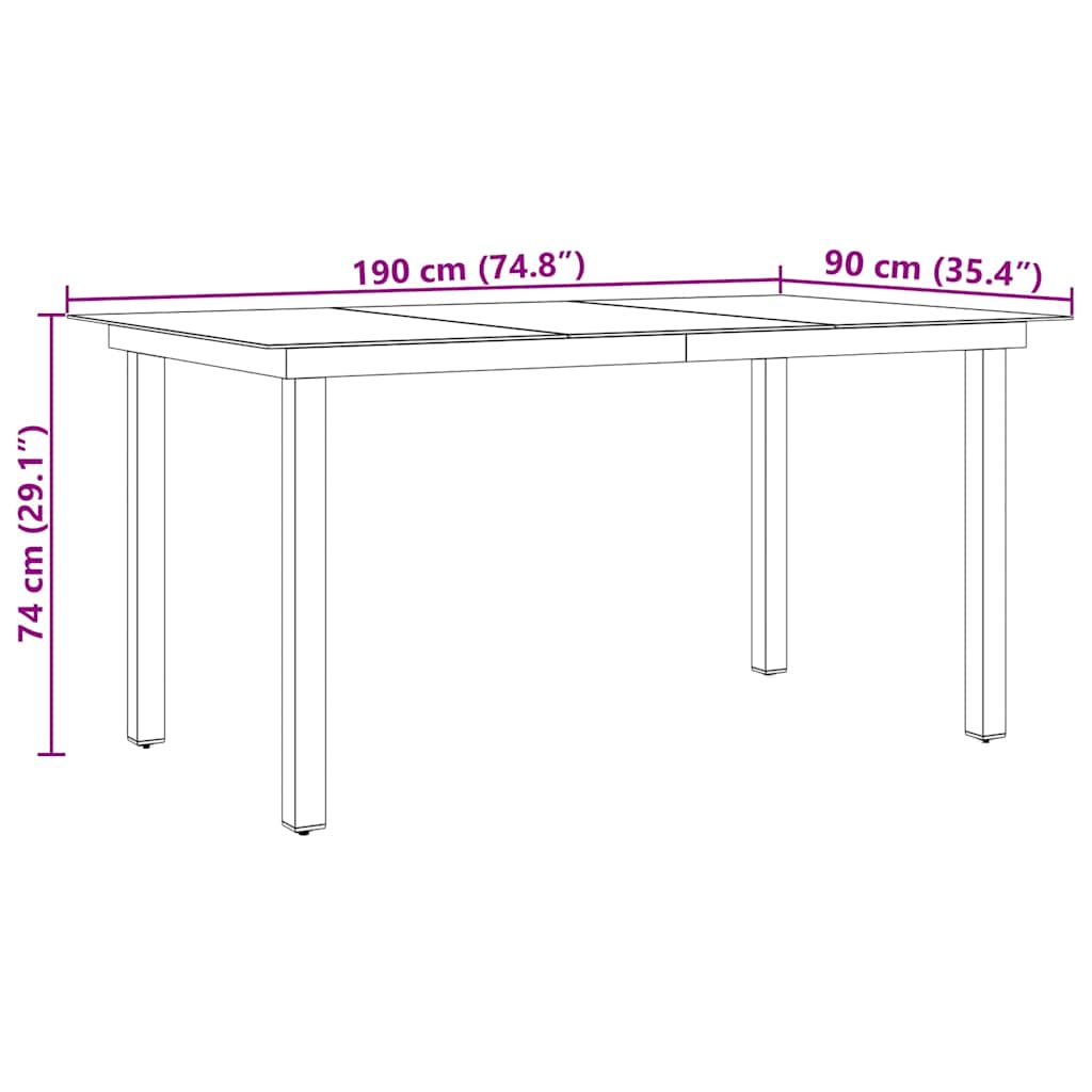 Vrtni stol crni 190 x 90 x 74 cm aluminijum i staklo