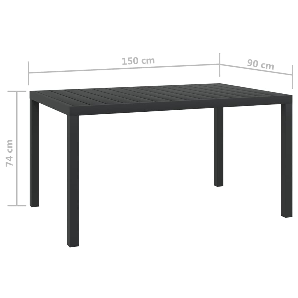 Vrtni stol crni 150 x 90 x 74 cm aluminijum i WPC