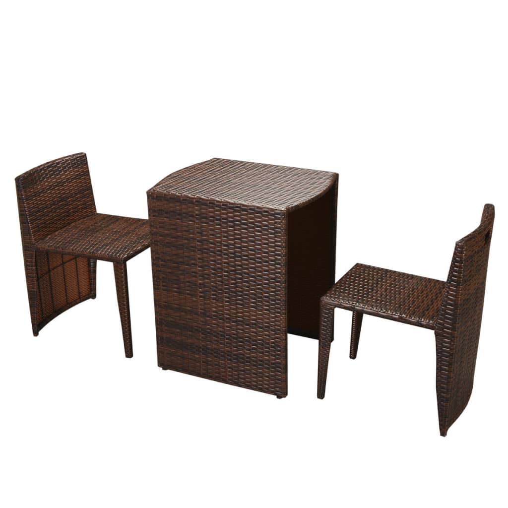 3-Dijelni bistro set od poliratana s jastucima smeđi