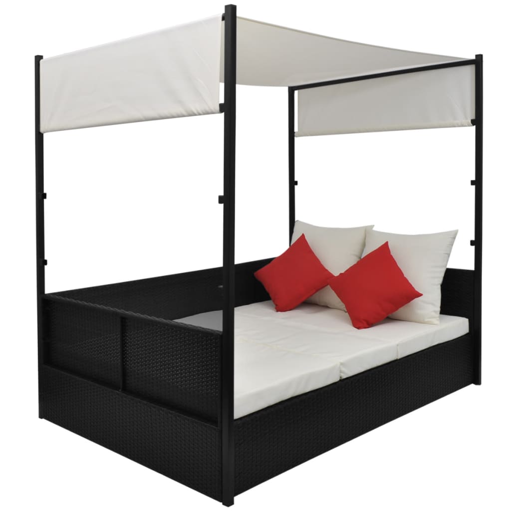 Vrtni krevet s baldahinom crni 190 x 130 cm poliratan