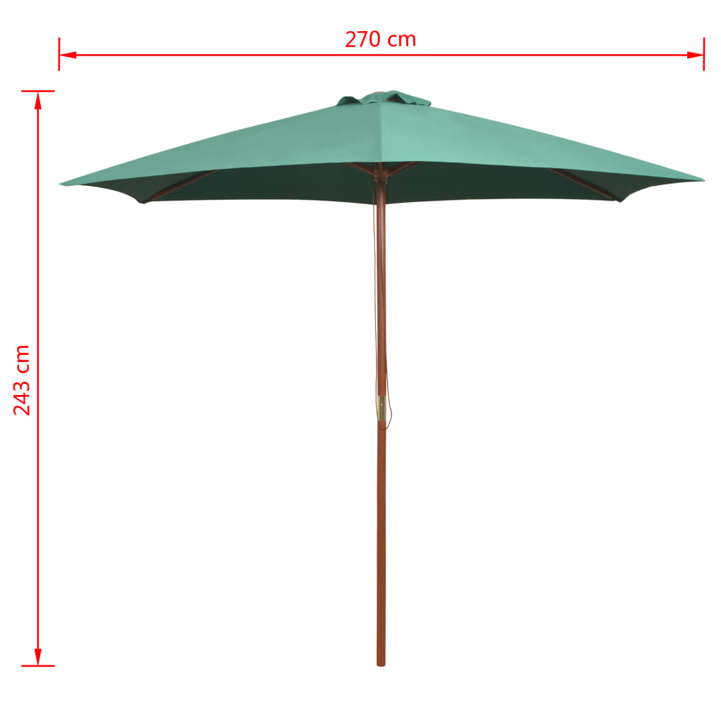 Suncobran 270 x 270 cm s drvenim stupom zeleni
