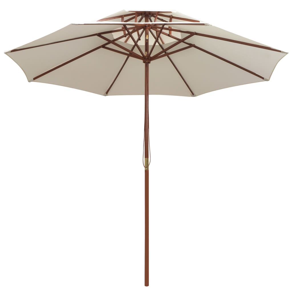Dvoslojni suncobran 270 x 270 cm s drvenim stupom krem bijeli