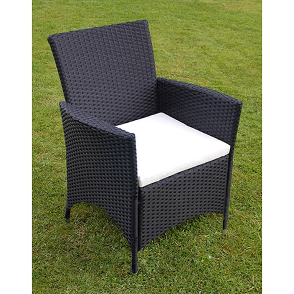 7- dijelni vrtni blagovaonski set od poliratana s jastucima crni