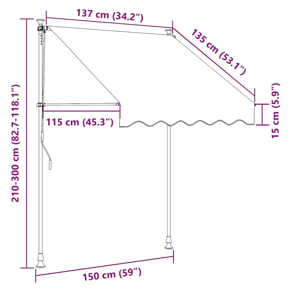 Tenda na ručno uvlačenje 150 cm narančasto-bijela prugasta