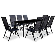 9-dijelni sklopivi vrtni blagovaonski set od aluminija crni