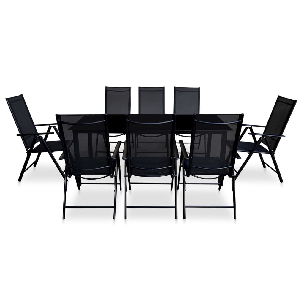 9-dijelni sklopivi vrtni blagovaonski set od aluminija crni
