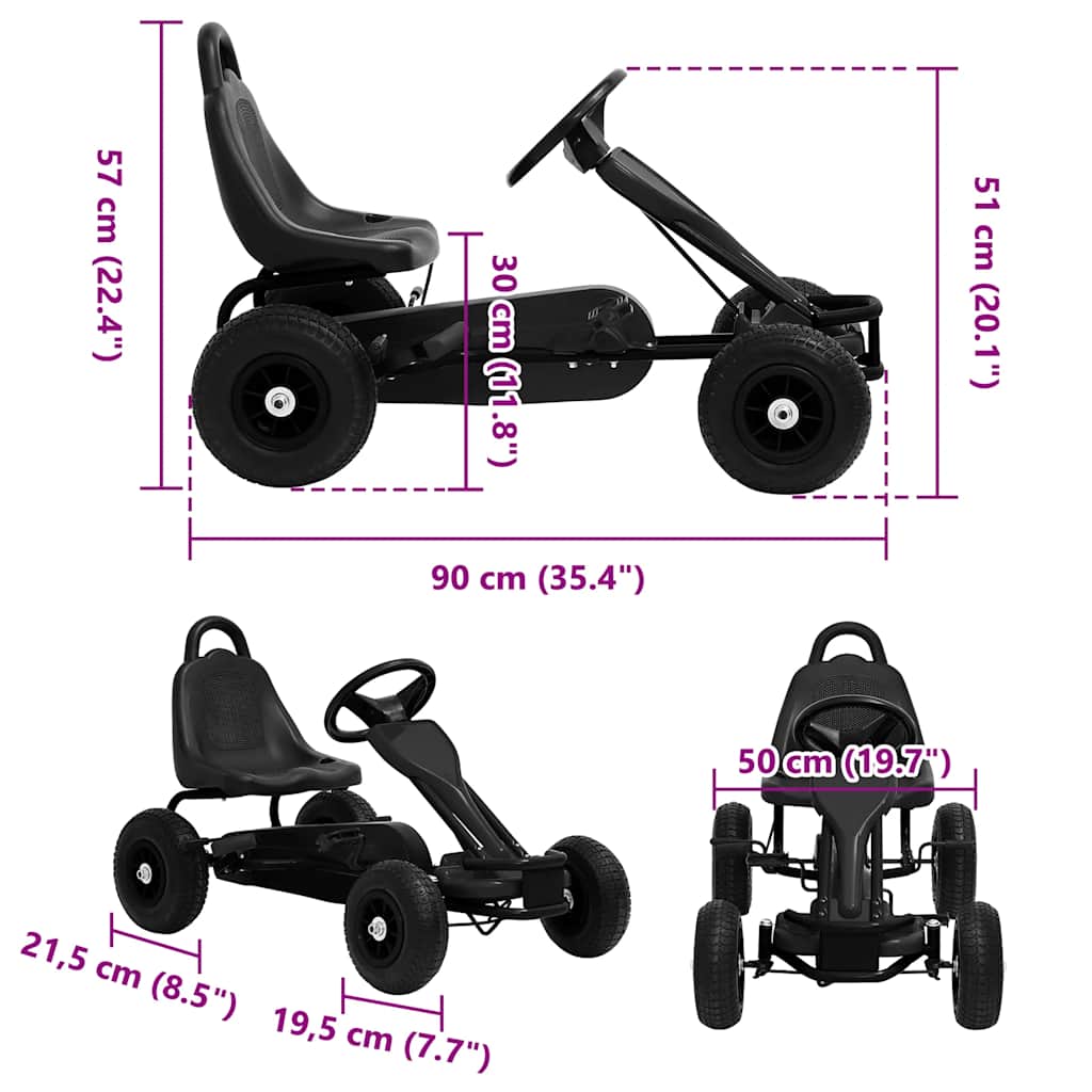 Go-Kart s Pedalama i Pneumatskim Gumama crni